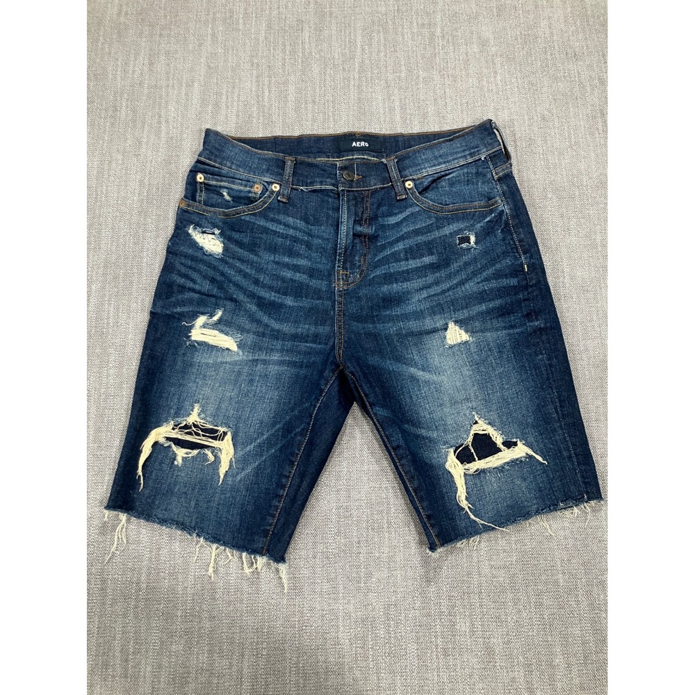 Aero Mens Slim Cut-Off Distressed Denim Shorts Dark Wash Size 31 W1 44